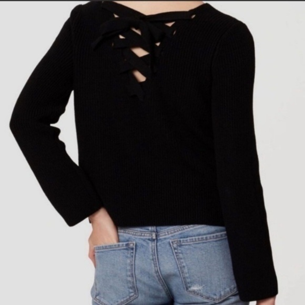 Ann Taylor Loft Black Sweater with Cross Tie Design